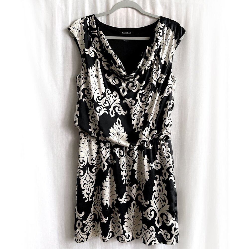 White House Black Market silk mini dress, black / off-white. size M, sleeveless